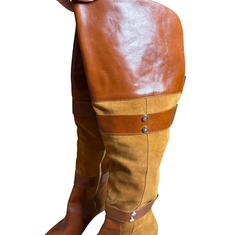 Jaclyn Jones Delphine Women's Over the Knee Boots Leather Suede Brown Tan Size 9